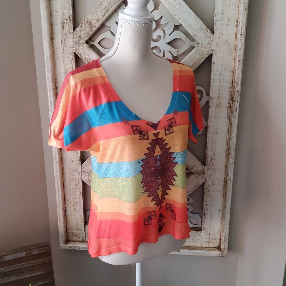 Live to be Spoiled Short Sleeve Western Aztec Colorful Sequin Lightweight TShirt